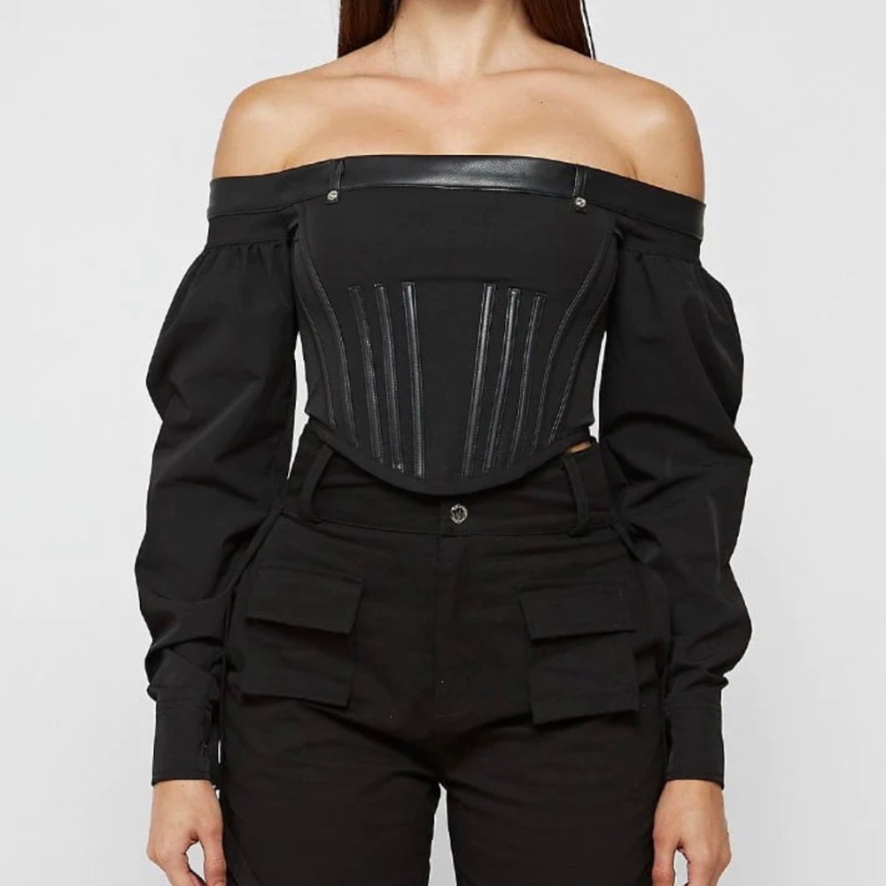 Maniere De Voir technical corset top in black